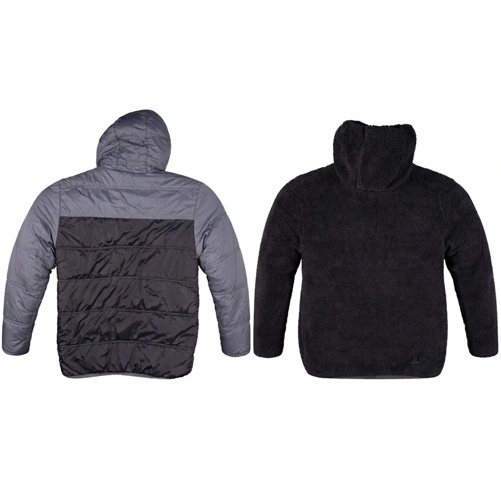 Eddie‎ Bauer Kids Reversible Puffer Fleece Hooded Jacket Gray Black